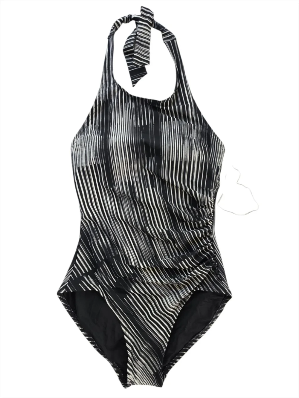Calvin Klein Black & White Striped High-Neck One-Piece Swimsuit